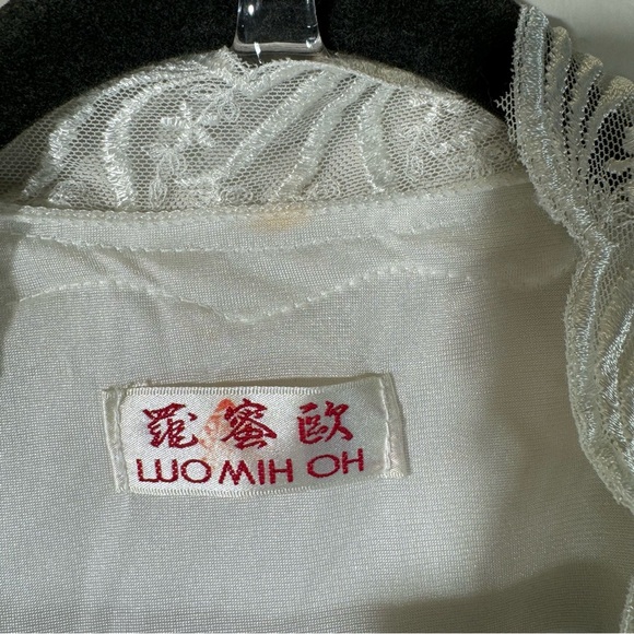 Vintage cream white lace robe puff sleeve maxi fairy nylon coquette girl boho - Picture 5 of 16